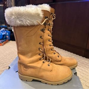 Timberland Premium Leather Knee High Fur Interior Lace Up Boots